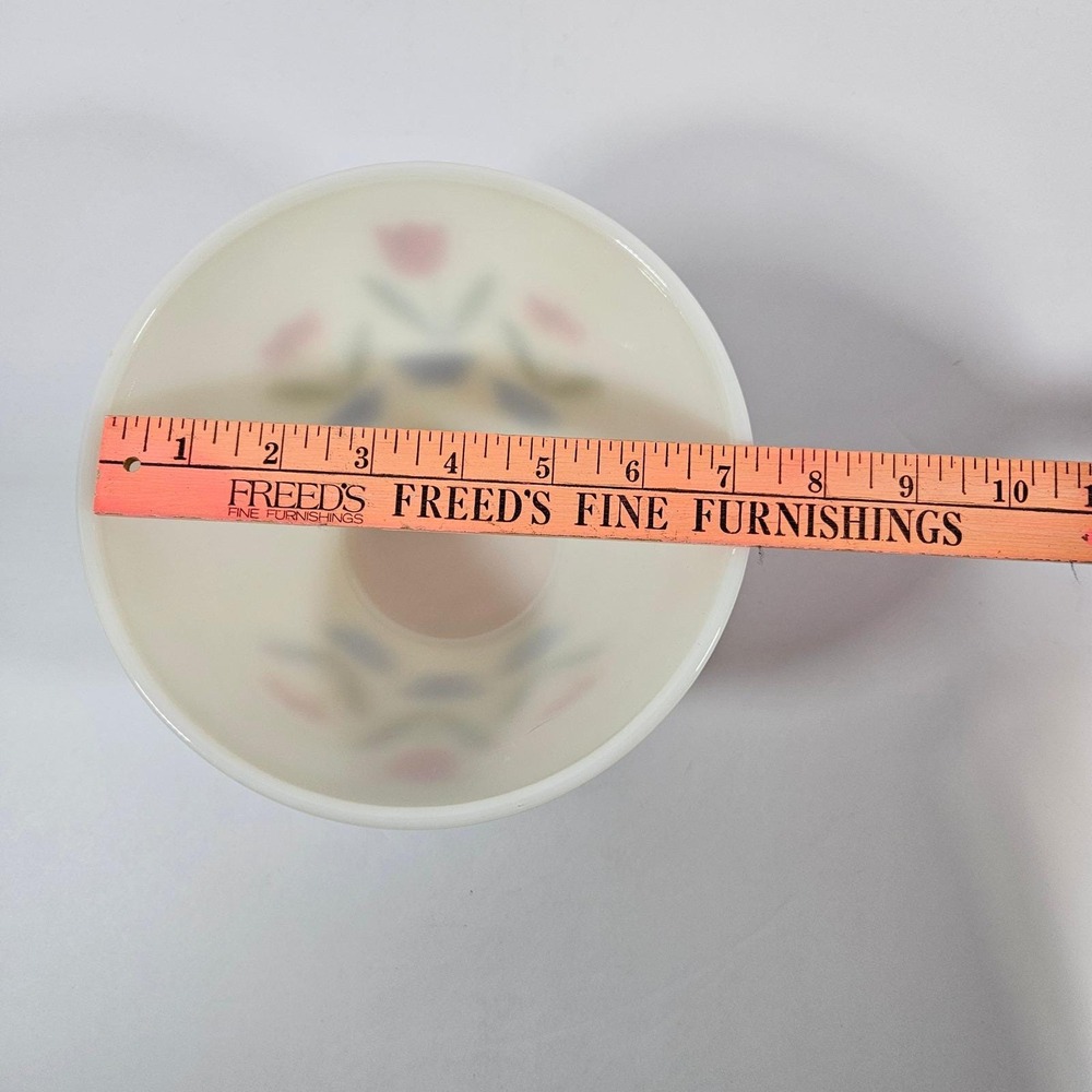 Fire-King Tulip Milk Glass Mixing Bowl Red Blue Flower Vintage Mid-Century 7.5" - Picture 8 of 9
